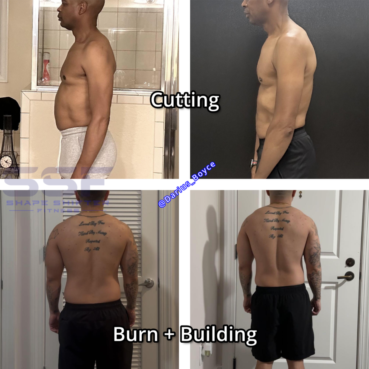 Male client cutting, fat loss, and muscle-building transformation